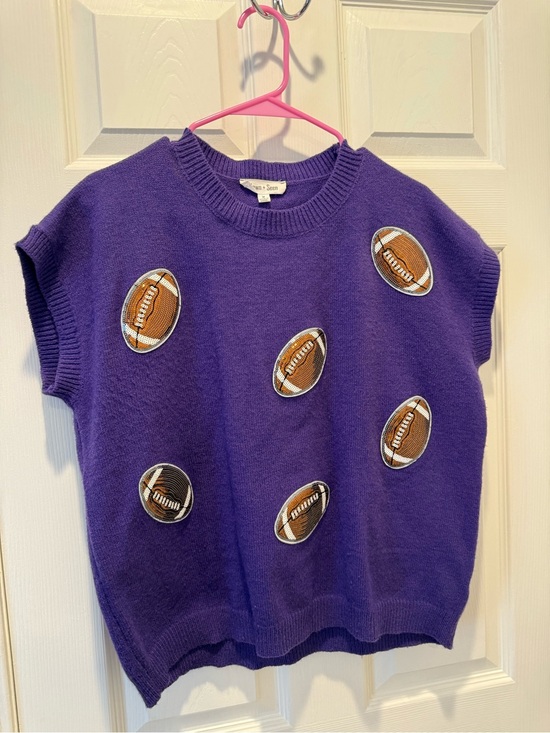 Sewn + Seen Sweaters - Purple Football Patch sequin Crewneck Sweater LSU GAMEDAY
